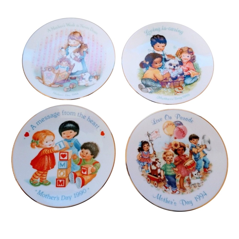 Vintage Avon Mother's Day Plate Set 1988 1989 1990 1994 Porcelain 22K Gold Trim